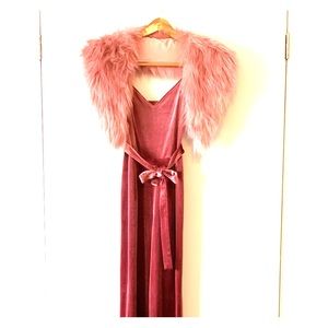 Velvet Jumpsuit with Faux Fur Shaw